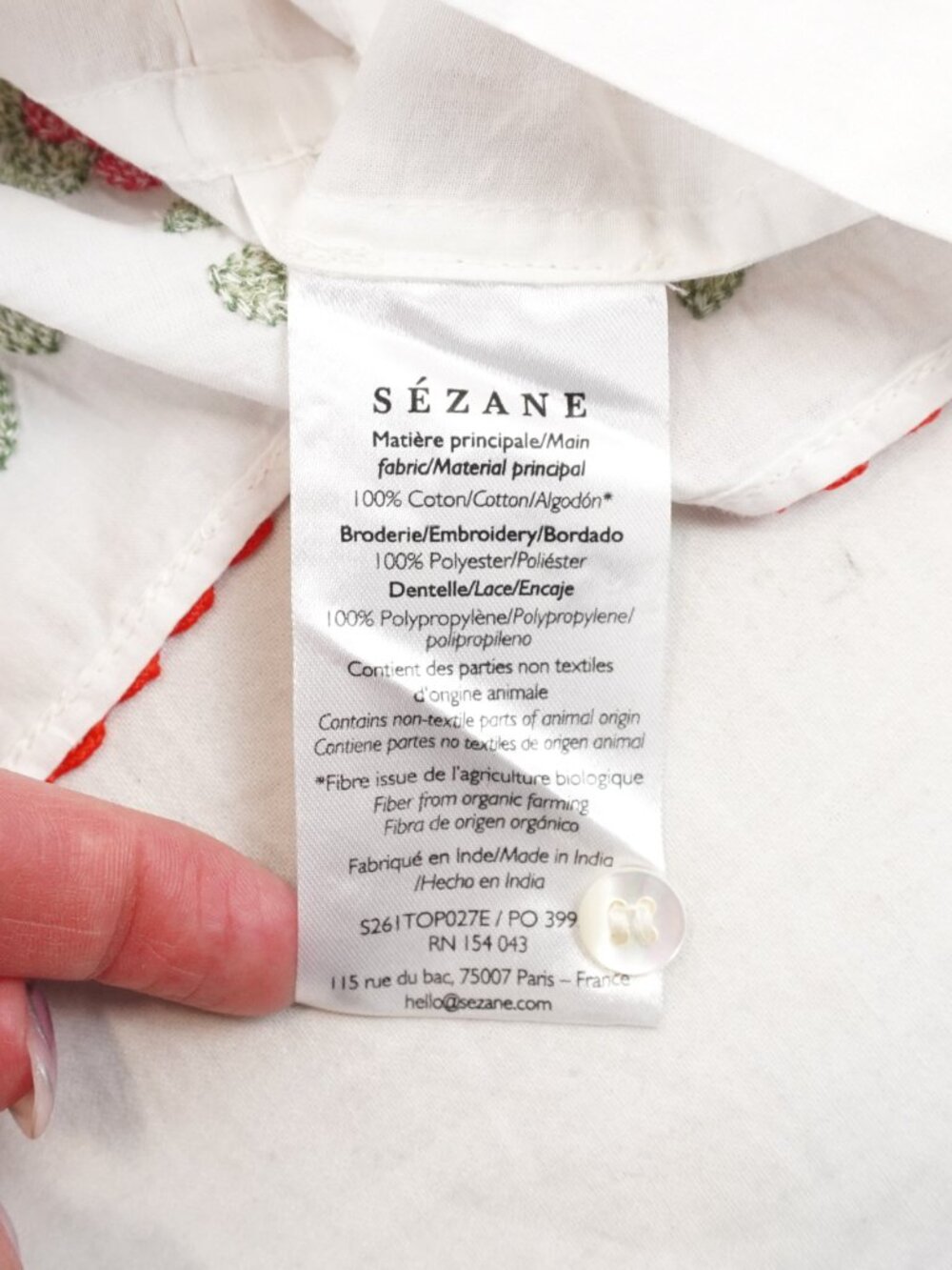 Sezane Nouri Top In White With Pink & Green Embroidery - Women's US Size 2 - NWT - Picture 7 of 9